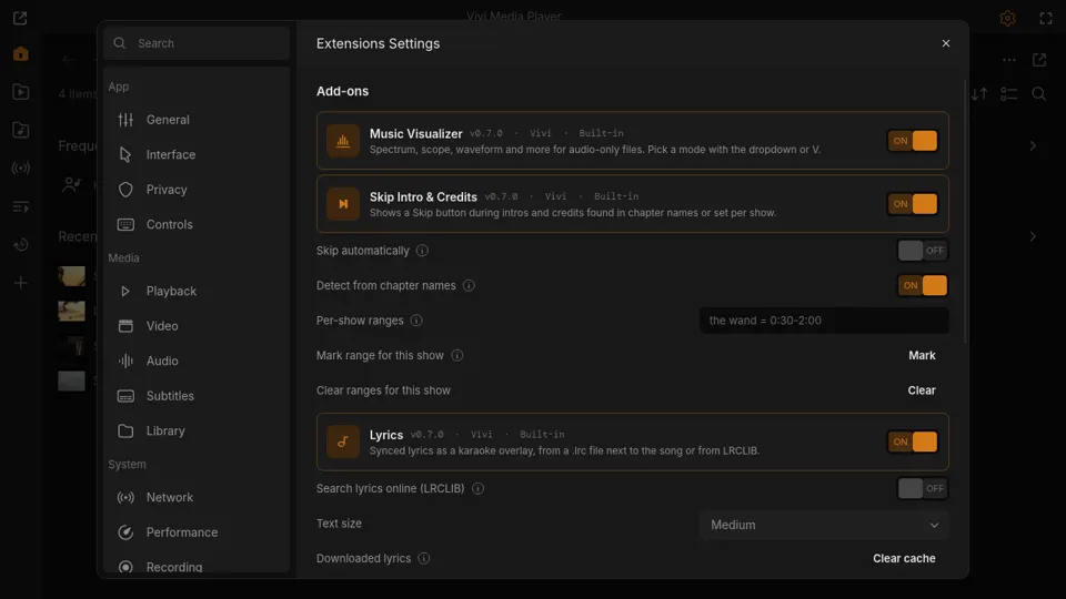 Settings → Extensions